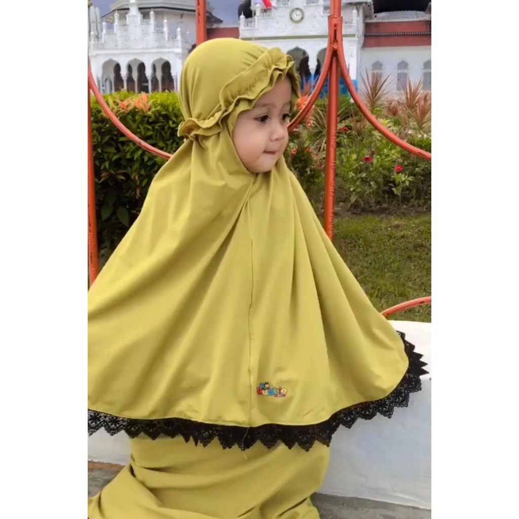 mukena anak | mukena bayi ruffle | mukena baby size 3 bln -3 ½ tahun bahan adem ngpress dan elastis mustard