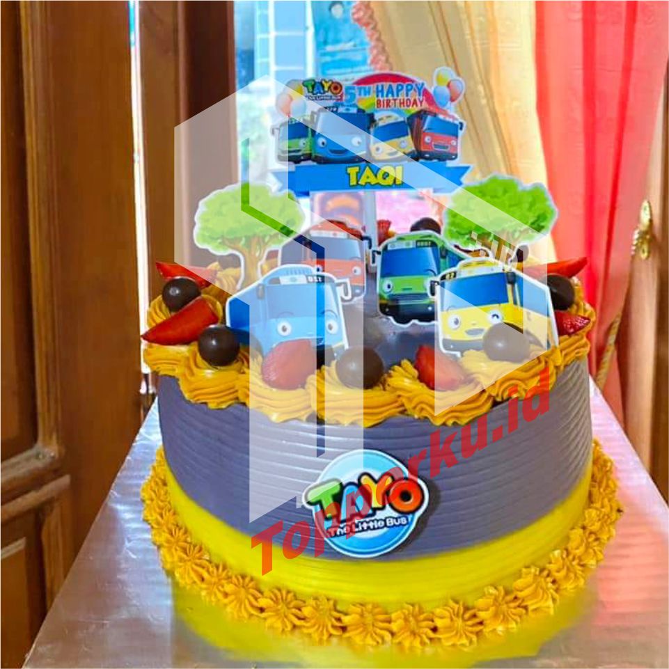 Cake Happy Birthday Tema Tayo/Topper Kue Ulang Tahun/Hiasan Kue Karakter Murah || 02
