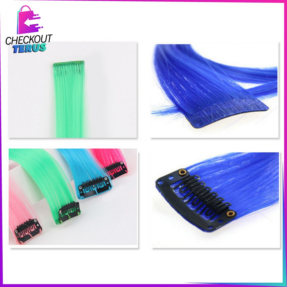 CT K144 Wig Jepit Rambut Palsu Lurus Panjang Single Hair Extention Colourful Wanita Hair Clip Cewek Korea Warna Warni Import