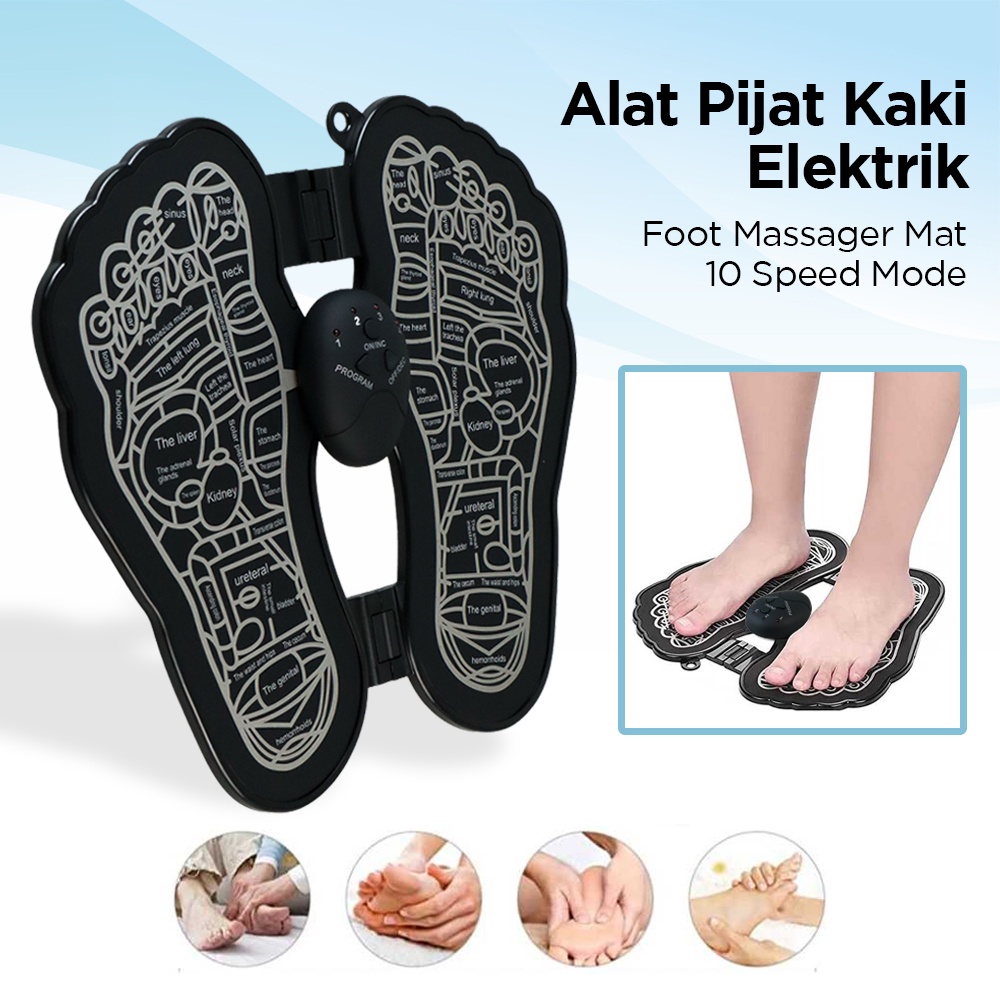 Alat Pijat Kaki Elektrik Foot Massager Mat 10 Speed Mode - EMS6 - Black