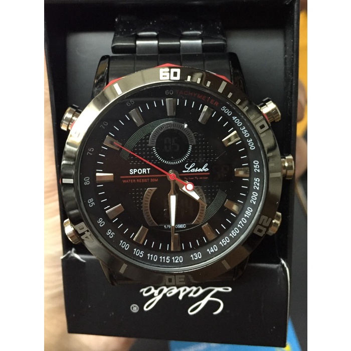 Hot Sale Jam Tangan Lasebo Rantai 101 Dual Time Merah Original Waterproof Terlaris