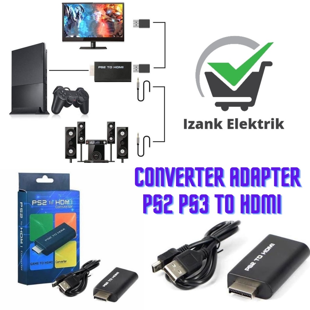Converter PS2 PS3 TO HDMI Resolusi HD 720/1080P PS2 To HDMI Adaptor PS2 PS3 PS2 To HDMI Adaptor Conv
