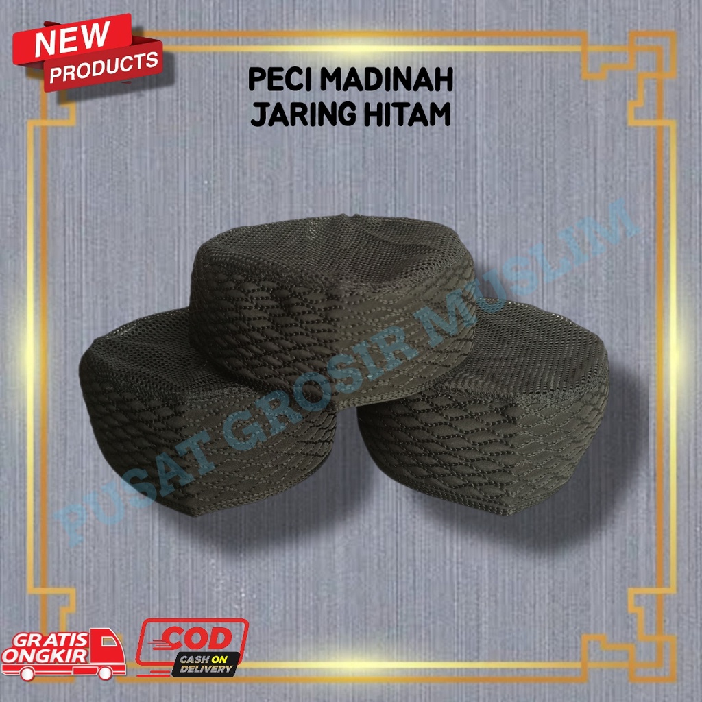 Promo Peci Madinah Ikaf Jaring Anak Hitam Tinggi 6 CM / Peci Madinah Jaring