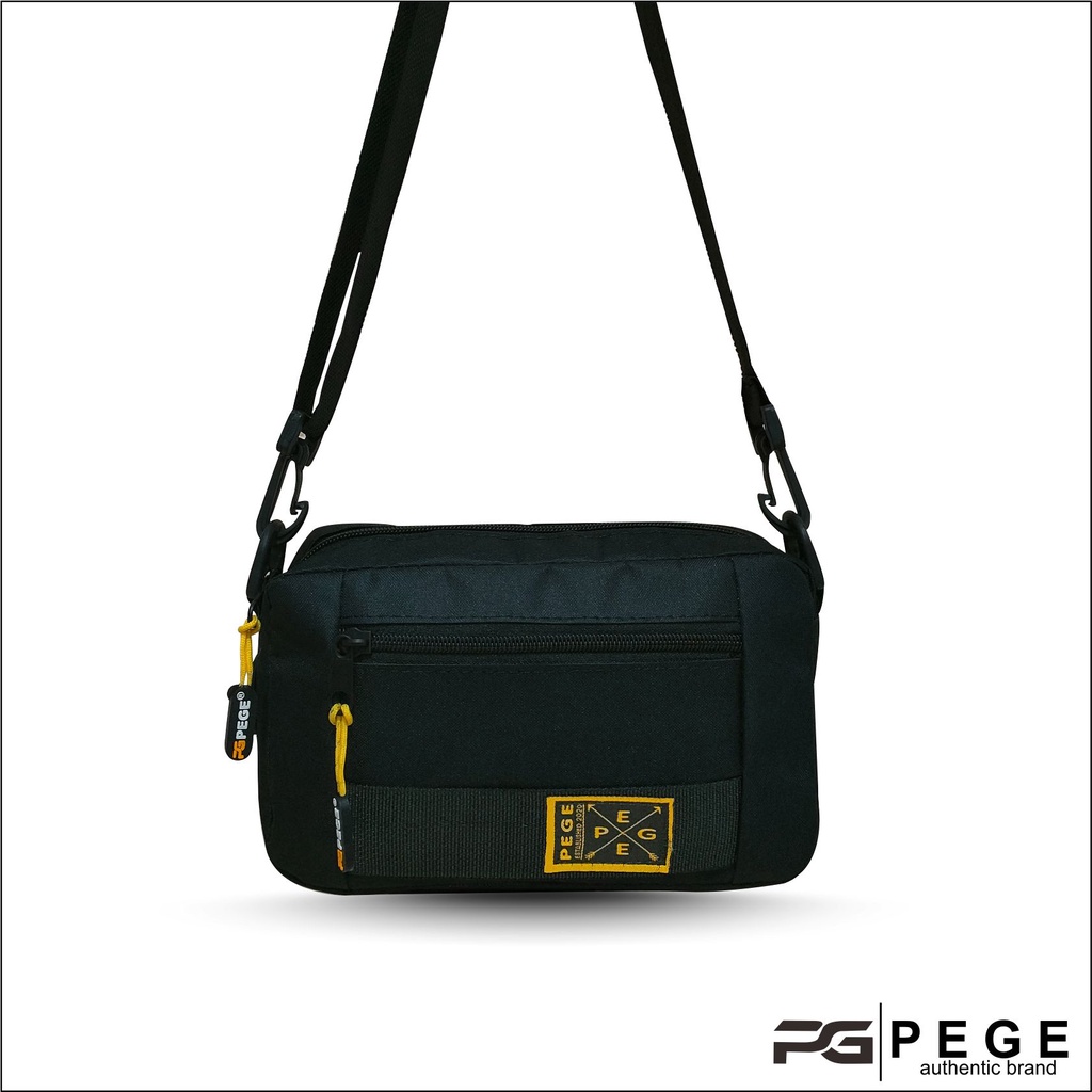 Tas Selempang PEGE Cezy Untuk Pria Model 2in1 Bisa Slingbag dan Pouch Warna Polos Hitam - PG 8957