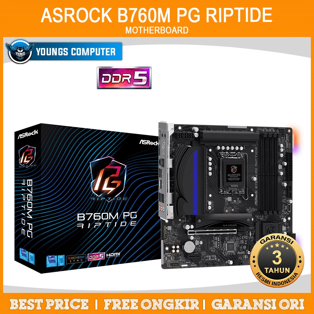 ASROCK B760M PG RIPTIDE | MOTHERBOARD INTEL B760 LGA1700 DDR5 MicroATX