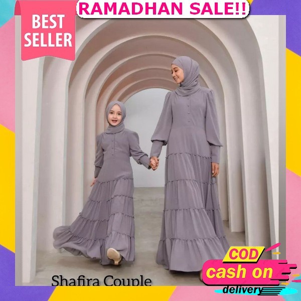 Couple Ibu Anak Perempuan Premium Sakeena Dress Mom And Kids Bahan Crinkle Airflow Import Mix Ceruty