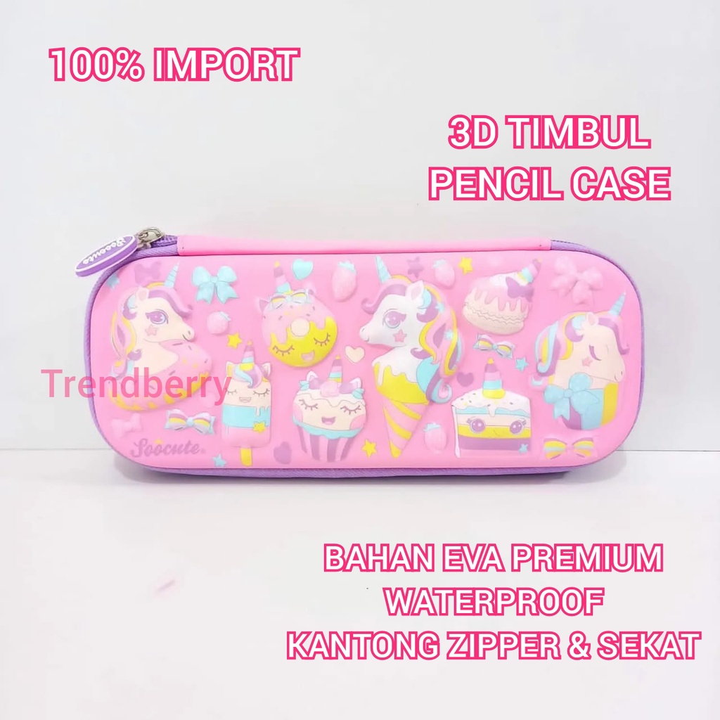 Kotak Pensil 3D Timbul UNICORN ES KRIM Tempat Pensil Hardtop import cute kado ulang tahun anak perempuan