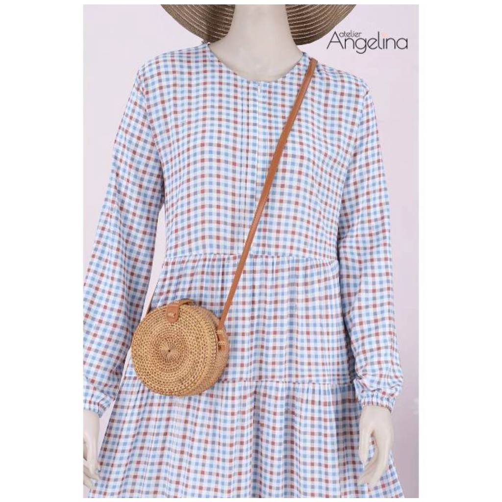 BELLA PLAID DRESS CORAL - BLUE AA ATELIER ANGELINA DRESS ANGEL