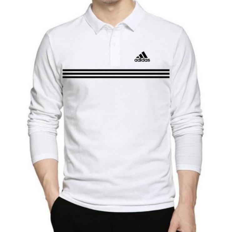 STOK TERBATAS Polo shirt Kaos Kerah Pria Lengan Panjang Adidas Strip High Quality