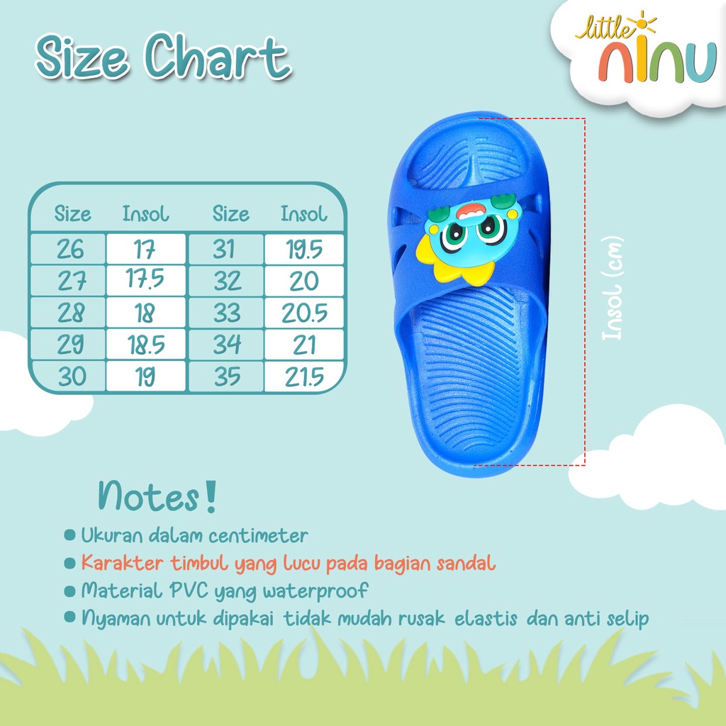 LITTLE NINU Sandal Jelly Anak Slip On Slipper Karakter Kartun