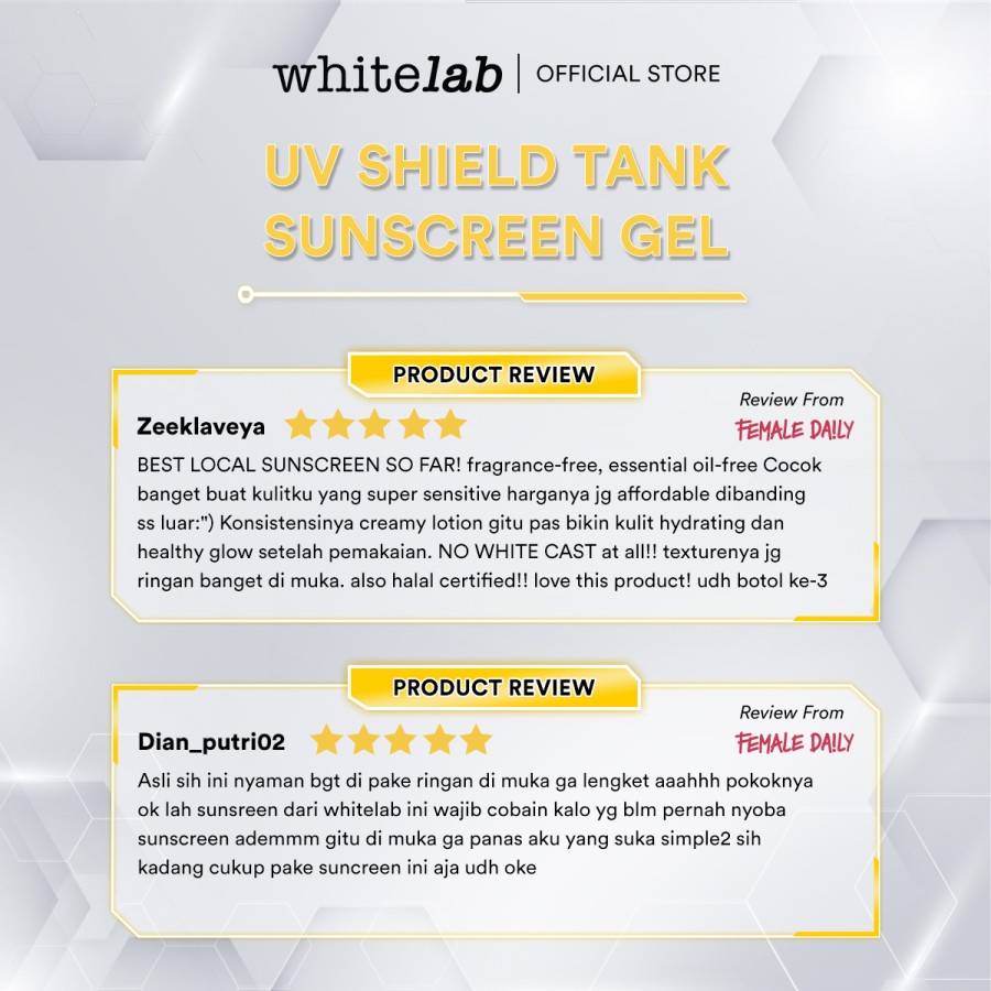 Bisa COD - Whitelab UV Shield Tank Sunscreen Gel SPF 50++ PA++++ - Sunscree Whitelab dengan Niacinamide/Mugwort/Hyaluronic