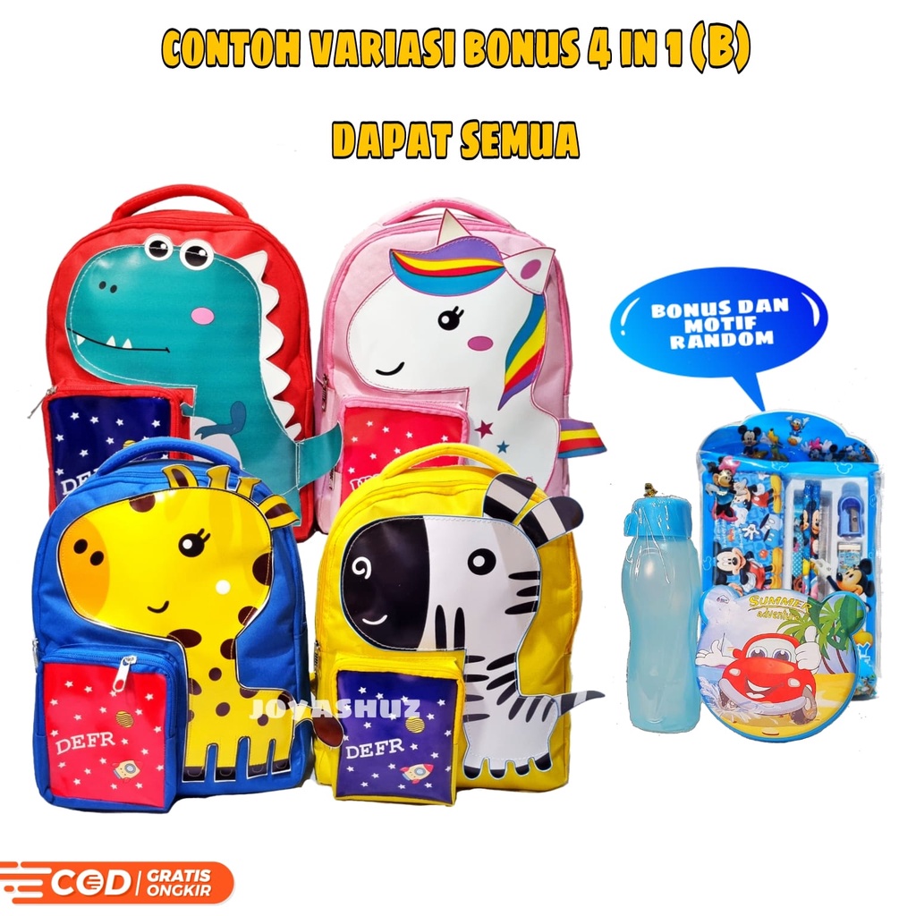 Tas Sekolah Anak Unicorn Dino Zebra Jerapah -  Tas Karakter Anak Gemas - Tas Karakter Hewan - Ransel TK - Joyashuz