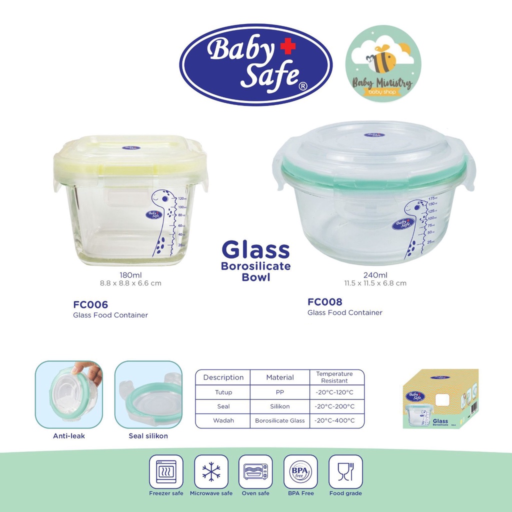 Baby Safe (FC003/FC006/FC008) Food Container /Kontainer Makanan Bayi MPASI/ wadah mpasi / WADAH SUSU / MICROWAVE SAVE / PP / GLASS / KONTAINER KACA