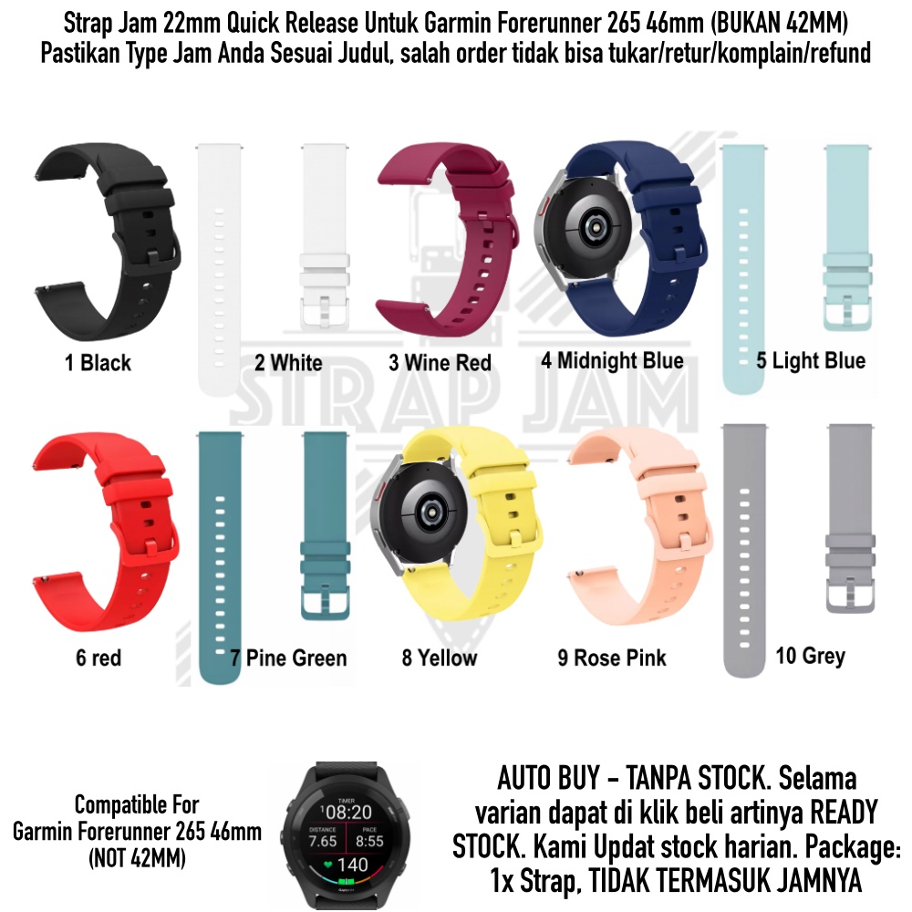 PWK Tali Jam Tangan Garmin Forerunner 265 46mm - Strap 22mm Silikon Rubber