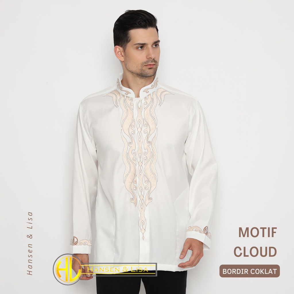 H&L Baju Koko Pria Lengan Panjang Muslim Pria Koko Katun Putih Bordir Armatura - Juragan Koko Keren