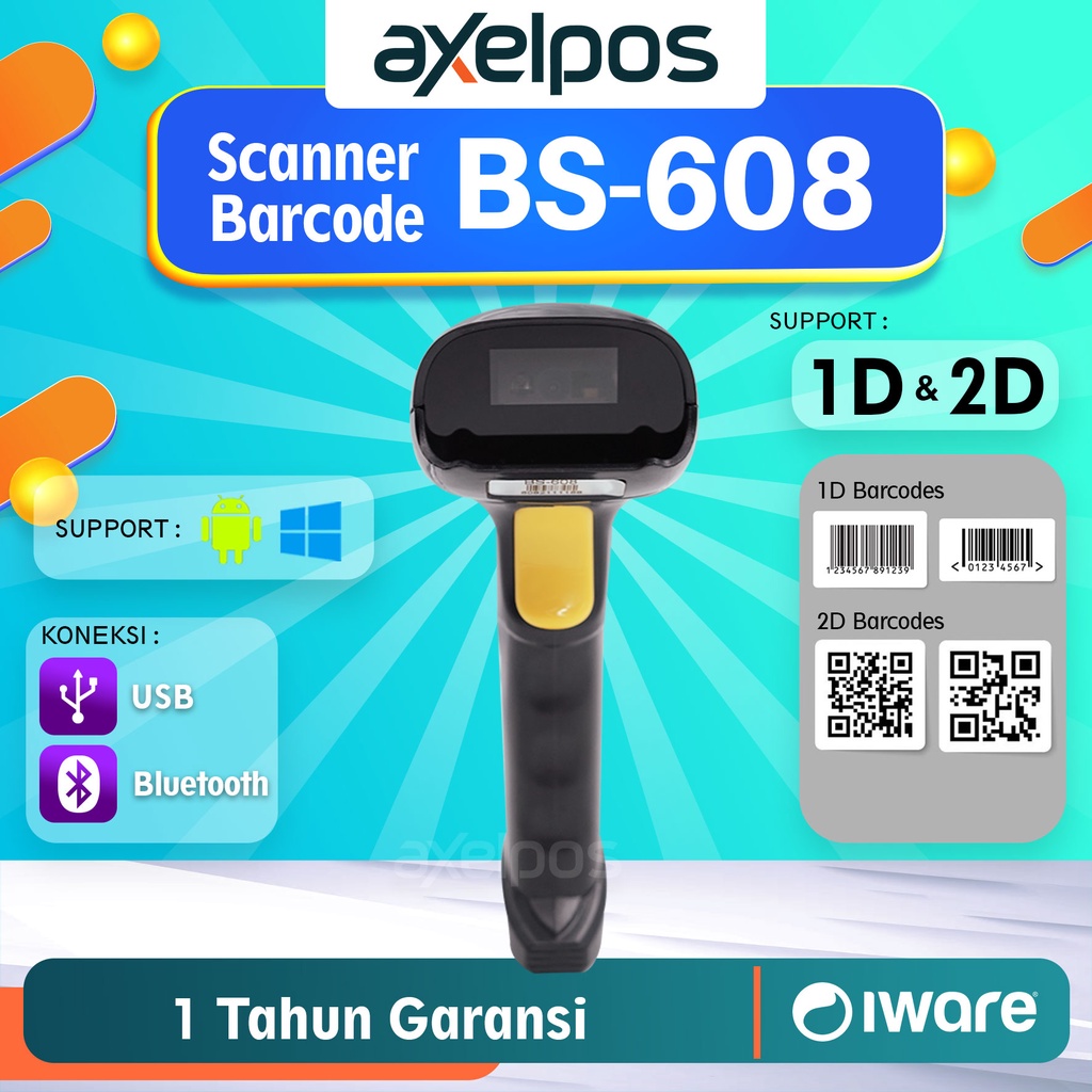 Barcode Scanner Usb Bluetooth 2D Auto Scan Iware BS608