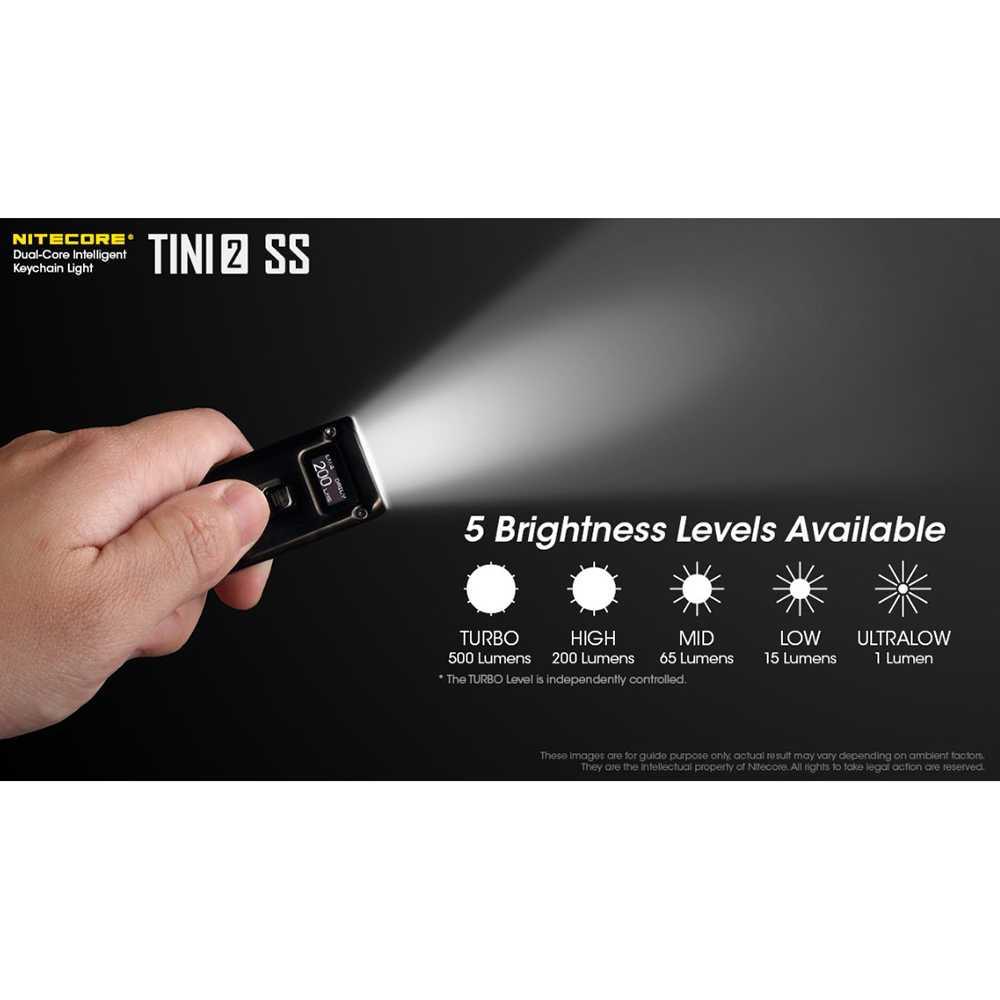 NITECORE Senter LED Intelligent Keychain Light with OLED Display - TINI2-SS - Black