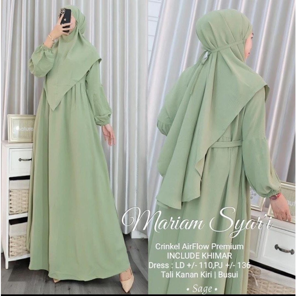 (EKSKLUSIF PREMIUM PRODUK) MARIAM SET KHIMAR SYARI WANITA MUSLIMAH AIRFLOW CRINCKLE DEODORA PREMIUM