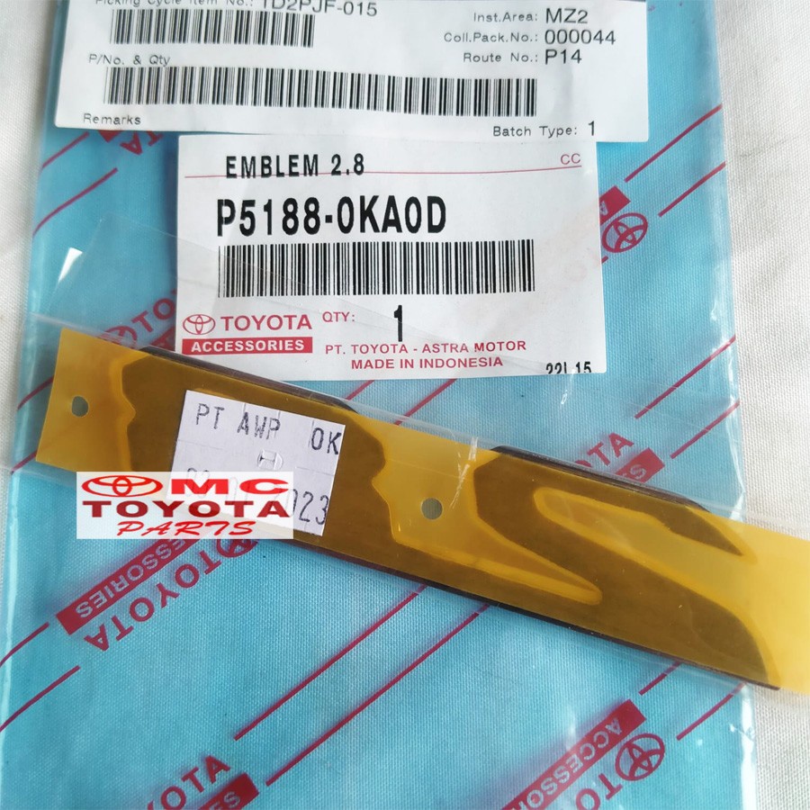 Emblem Logo 2.8 - 2800cc Toyota New Fortuner VRZ GR Sport P5188-0KA0D