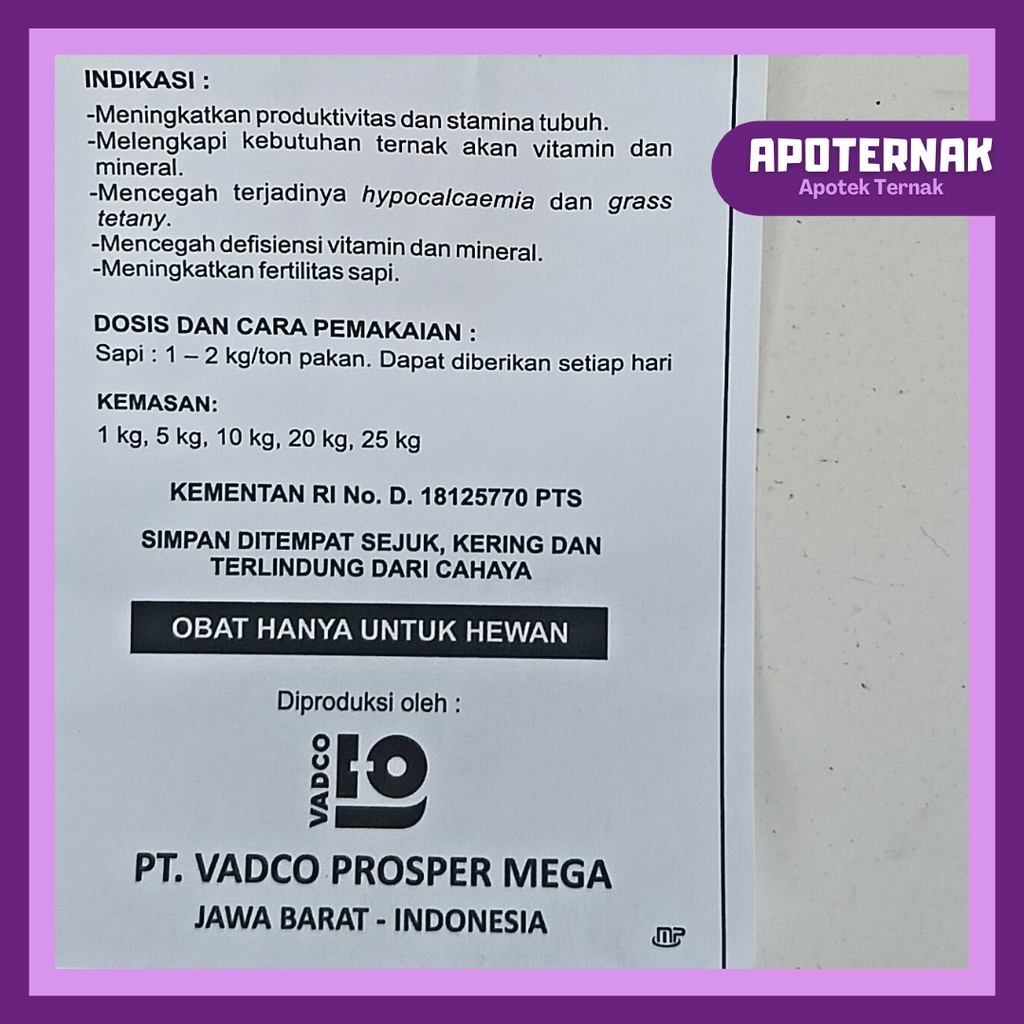 PRODAIRY PREMIX 1 Kg | Vitamin Mineral Untuk Sapi Perah | Premix Sapi Perah | Mineral Sapi