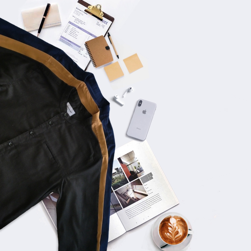 Kemeja Koko Pria Lengan Panjang Katun Polos Kerah Shanghai Kemko Atasan Formal Kasual | Warna  Hitam