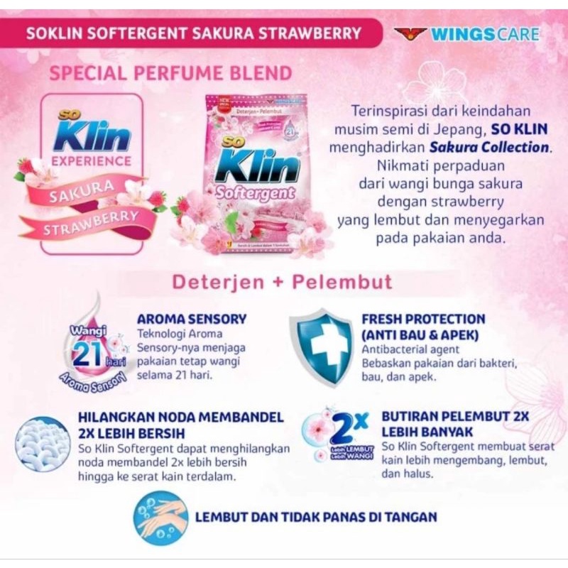 Soklin Softergent Deterjen Bubuk Pink Sakura Strawberry 1,8Kg