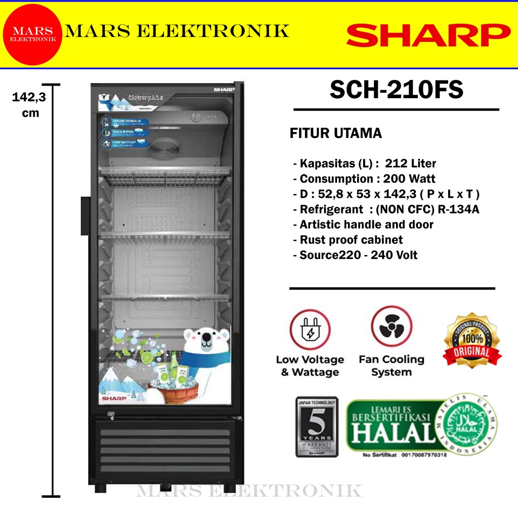 SHOWCASE SHARP SCH-210FS -  212 LITER -  SCH 210 FS  - LEMARI PENDINGIN KULKAS PENDINGIN SHARP SCH 2