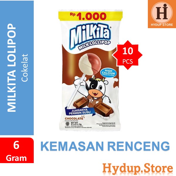 

Milkita permen lolipop Susu Cokelat Renceng isi 10 Kemasan 6 Gram