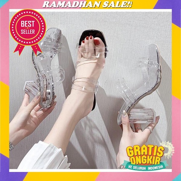 Heels Import Nyaman Lancip Motif Tali Ikat Kondangan Hitam M0W9 Premium Korea Chunky 7Cm Kekinian 3C