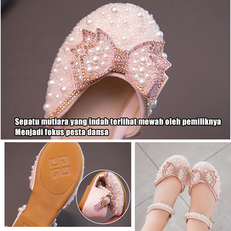 SIZE:21-34  SEPATU PESTA ANAK CEWEK CRISTAL MUTIARA DIAMOND (Kotak Sepatu + Mahkota)