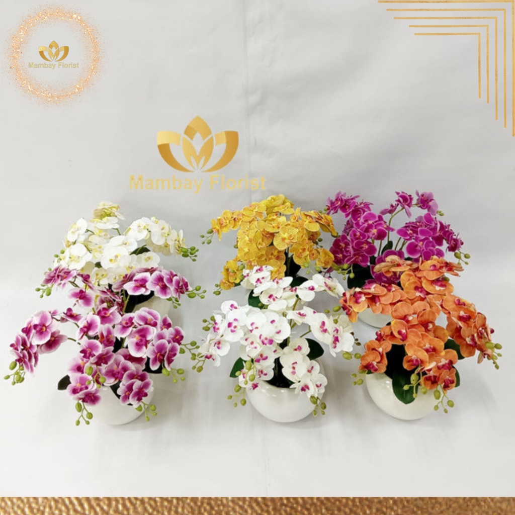 [ 1 Paket ] Rangkaian Bunga Anggrek Bulan Artificial Bahan Semi Lateks / Bunga Palsu Plastik Orchid 