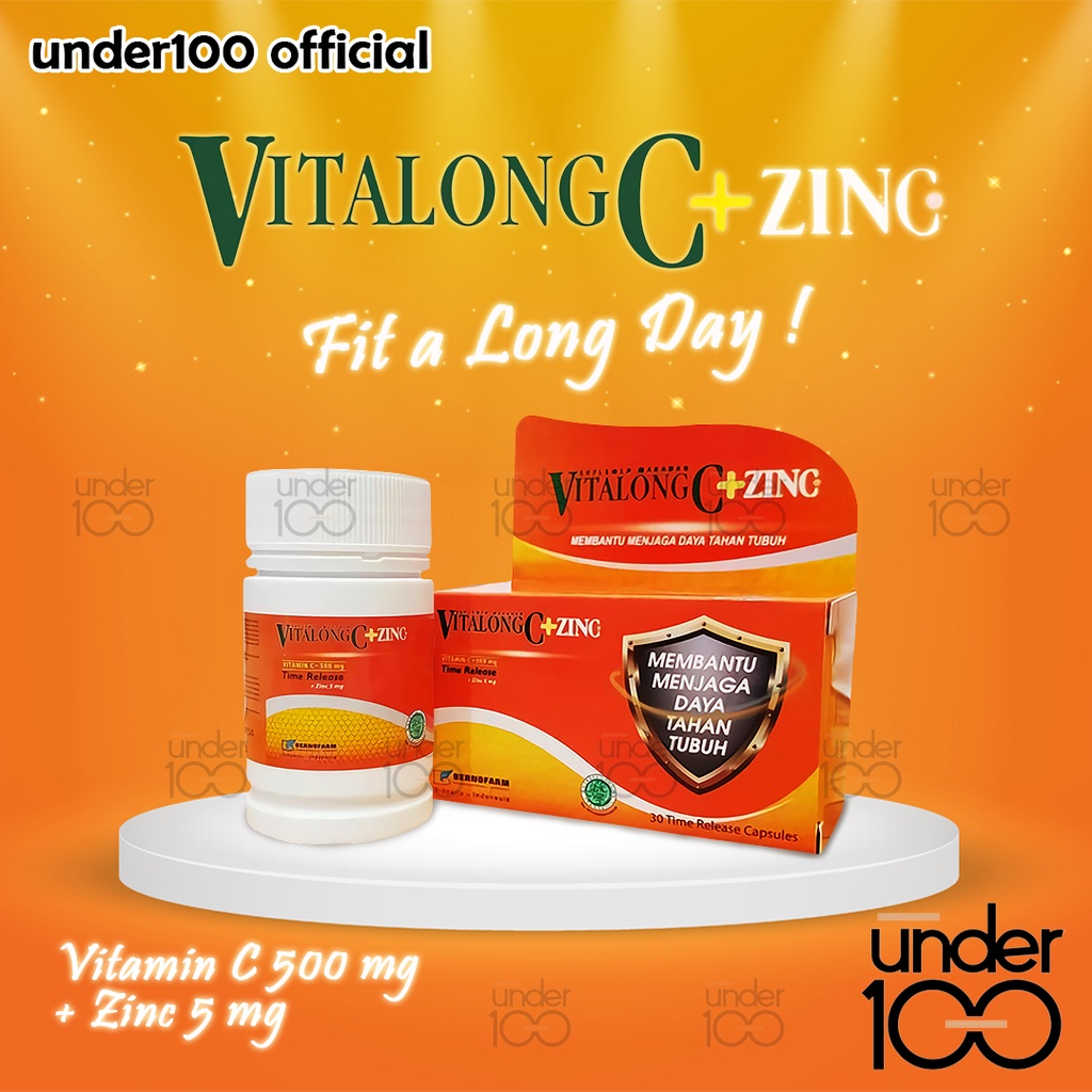 ❤ Under100 ❤ Vitalong C + Zinc | Vitamin C 500mg + Zinc 5mg Halal Suplemen makanan 1 botol 30 kapsul