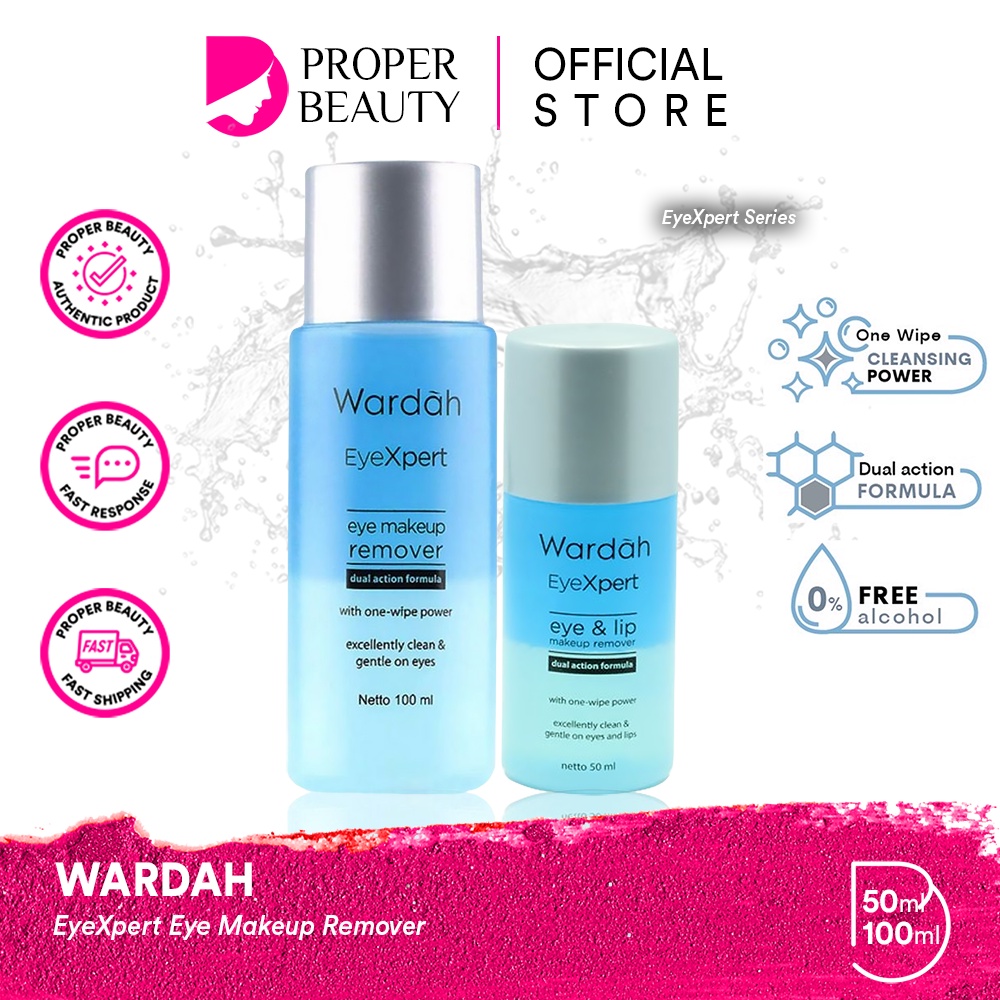 WARDAH EyeXpert Eye Makeup Remover Indonesia / Pembersih Makeup 50ml 100ml / Dual Action Formula With One-Wipe Powder / Excellently Clean &amp; Gentle One Eyes / Cleansing Cleanser Waterproof Anti Air Bersih / Cosmetic Makeup Face Make Up / Eye Xpert Series