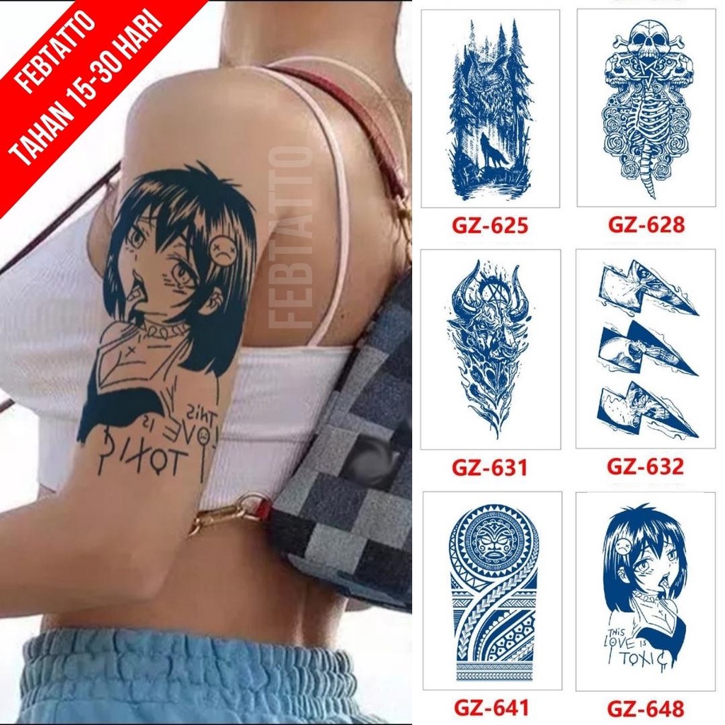 Tato Temporer Ukuran 18cm x 11cm Motif GZ 648 Kartun Cewe Tato Lengan Tato Dada Tato Tangan Tato Kak