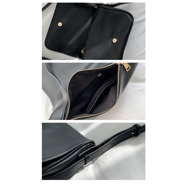 Mores Tas Selempang Wanita Yuji Medium Polos Kulit Sintetis PU Woman Slingbag Serut Canvas Import Tas remaja Aesthetic Korean style