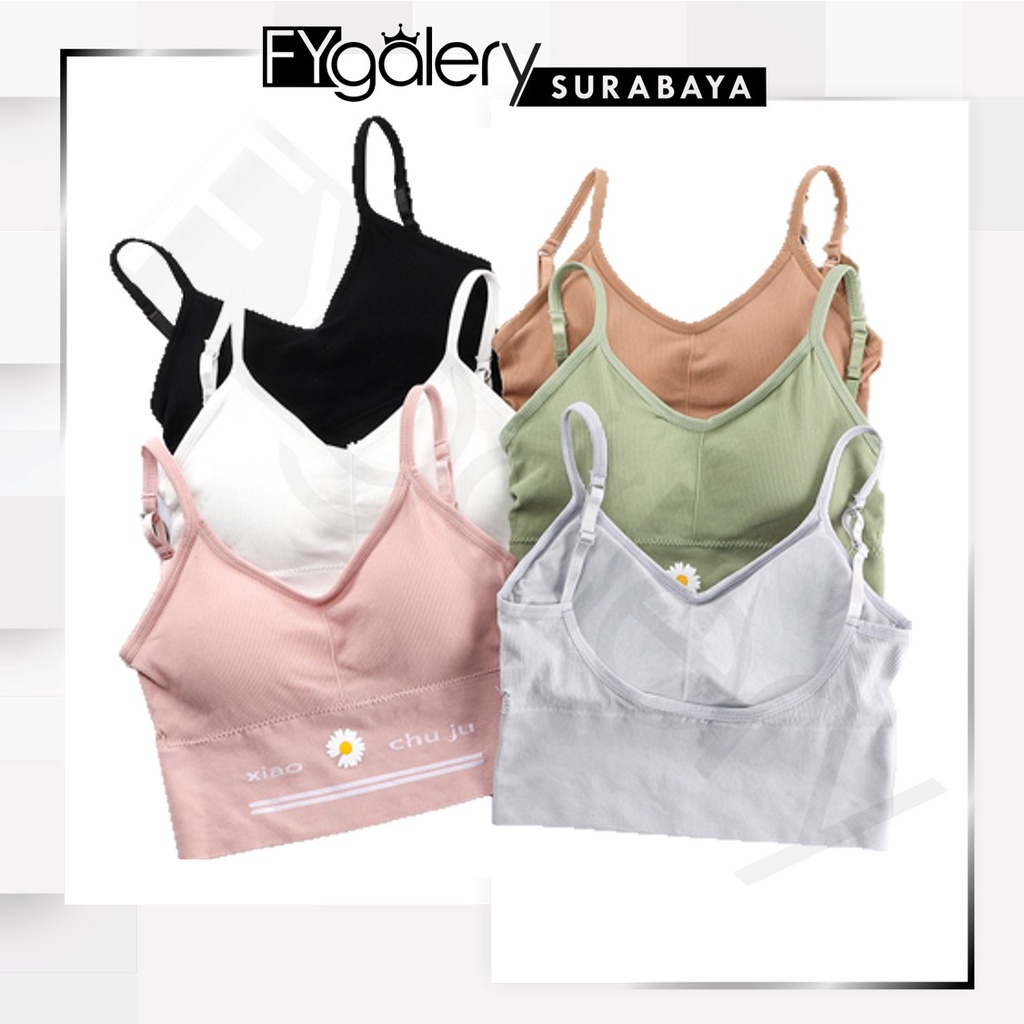 FYGALERY SURABAYA  BRA534 Bra Tanpa Kawat Pakaian Dalam Wanita Polos Motif Bunga Tali Bra Olahraga Sportbra Gym