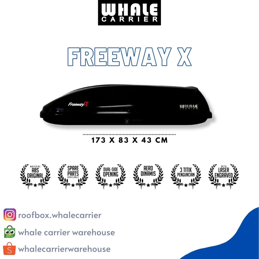 ROOF BOX WHALE CARRIER TIPE "FREEWAY-X (HITAM)" UNTUK SEMUA MOBIL