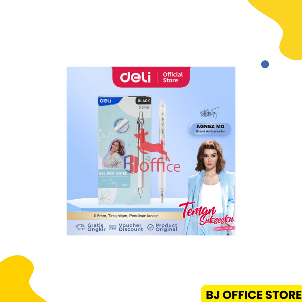 

Ballpoint Deli Retratable Gel Pen 0.5mm Tinta Hitam G17-BK