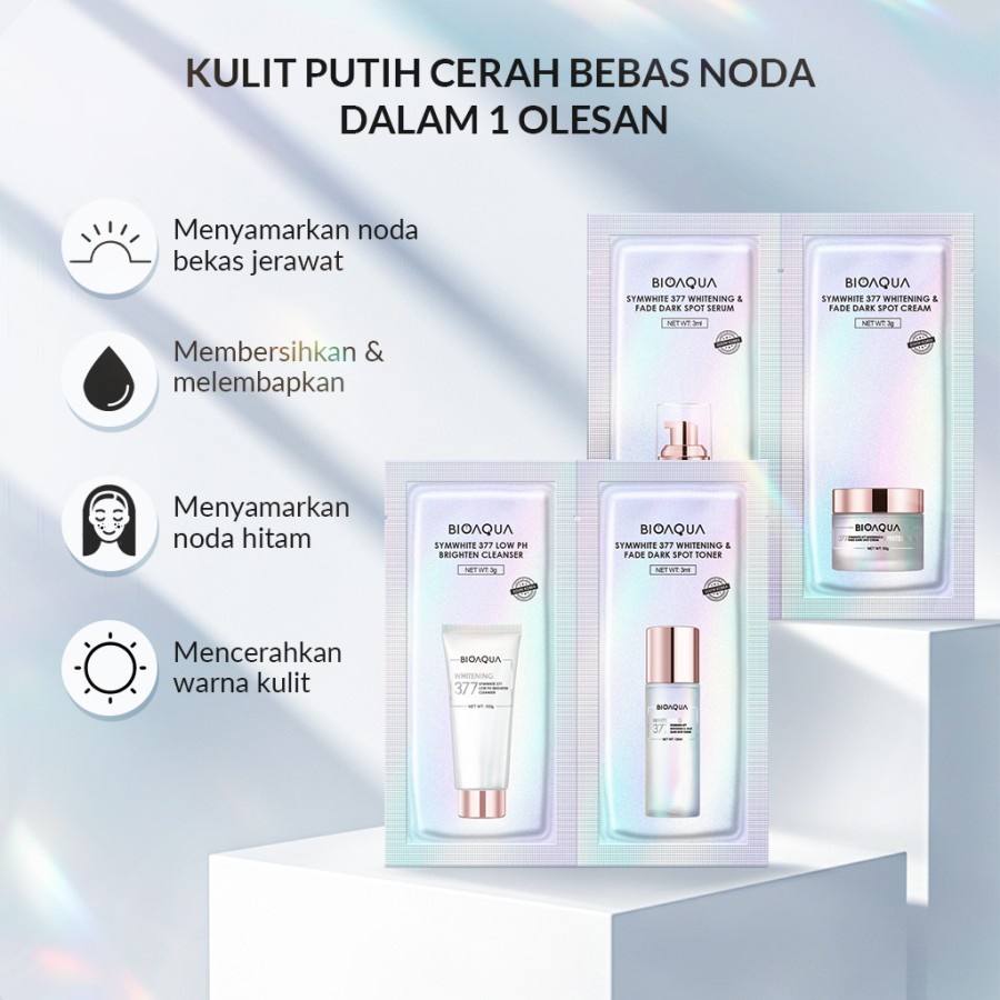 ✨ AKU MURAH ✨ BIOAQUA SymWhite 377 Whitening &amp; Fade Dark Spot Kit Kit Travel Skincare Paket | SACHET