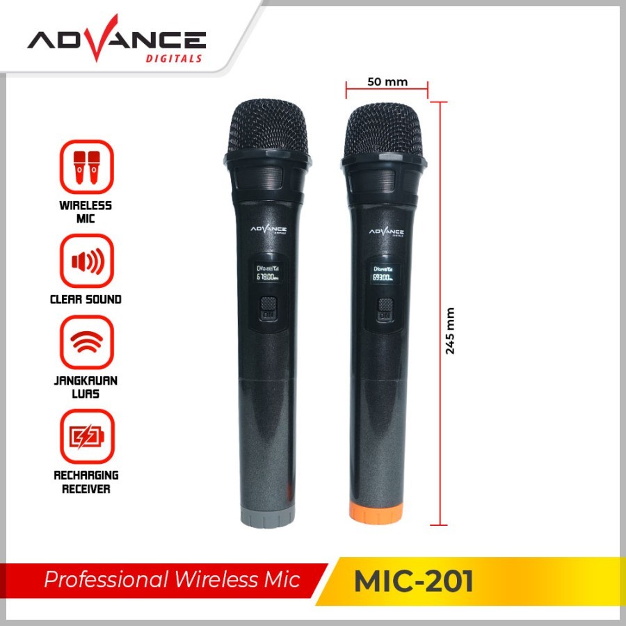 ADVANCE MICROPHONE DOUBLE MIC-201 MICROPHONE WIRELESS BERGARANSI RESMI