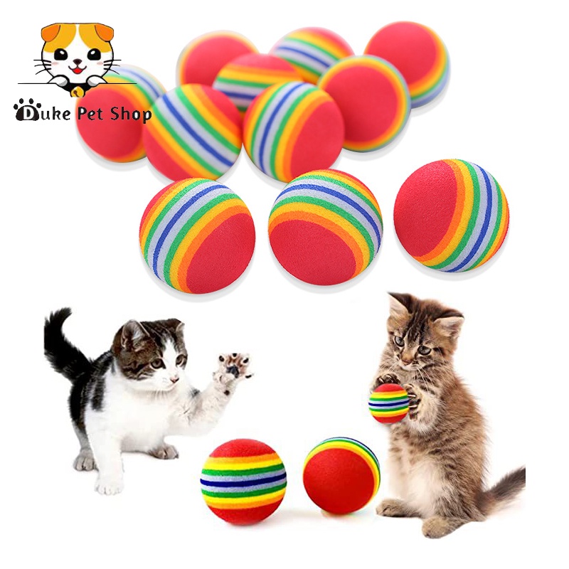 mainan kucing bola berwarna pelangi untuk kucing elastis rendah mainan interaktif asksesoris hewan peliharaan mainan bola kucing anjing mainan