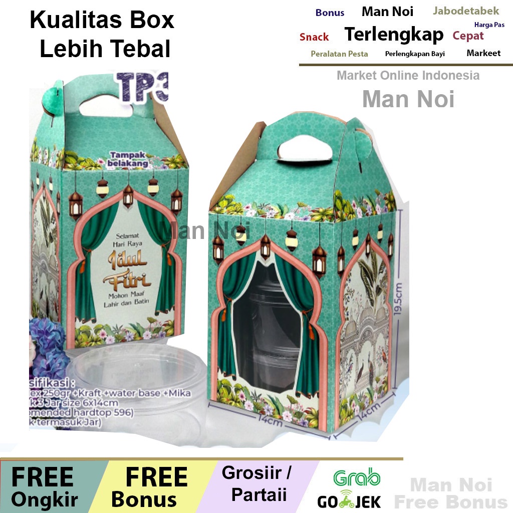 

box lebaran untuk 3 toples kue kering dan snack @250gr Dus idul fitri