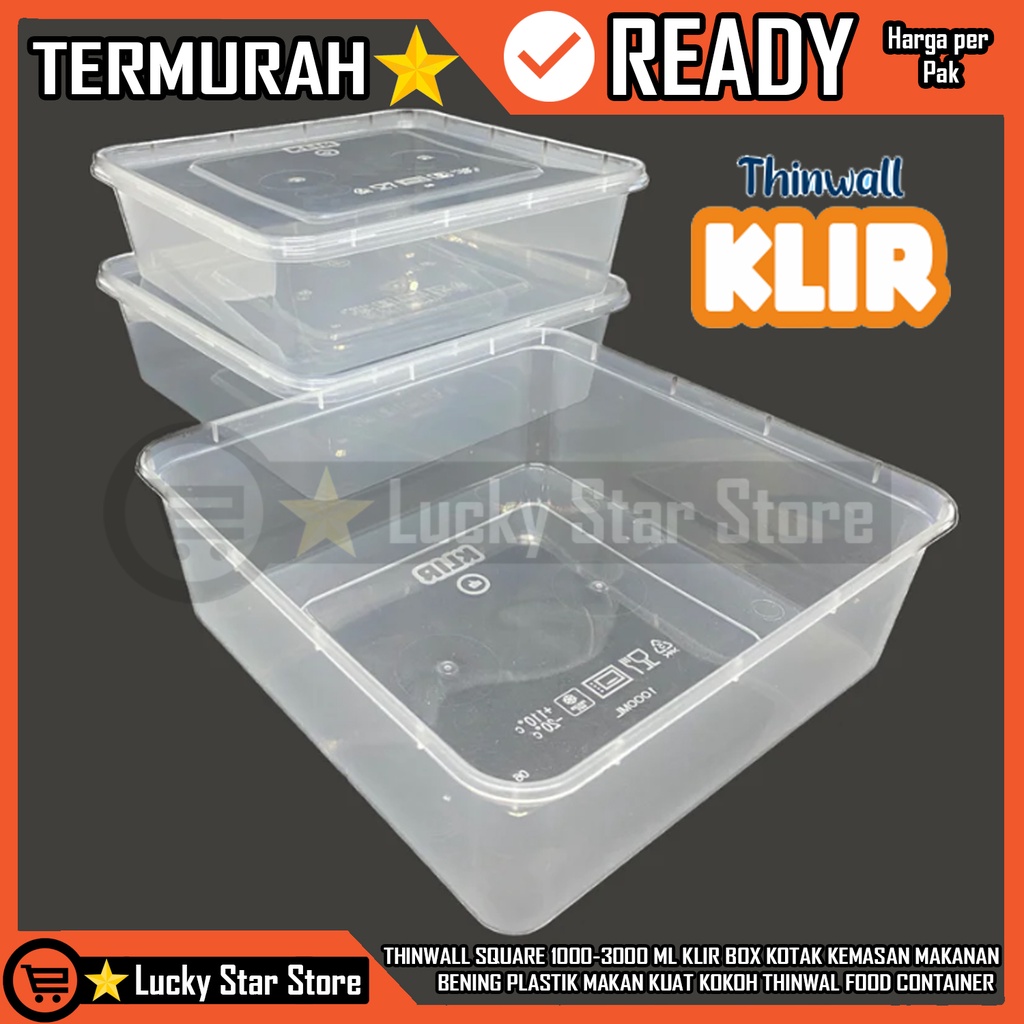 THINWALL KOTAK 1000ML 1500ML 2000ML 3000ML KLIR THINWAL SQUARE DESSERT BOX FOOD CONTAINER MAKAN PLAS