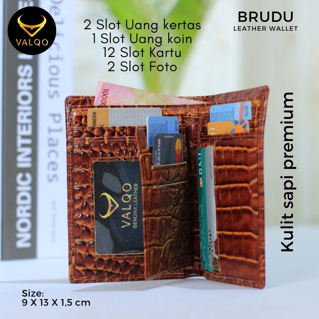 [VALQO] BRUDU BY Dompet Kulit Sapi Motif Buaya Pria Cowok Kartu Laki Berdiri 3/4