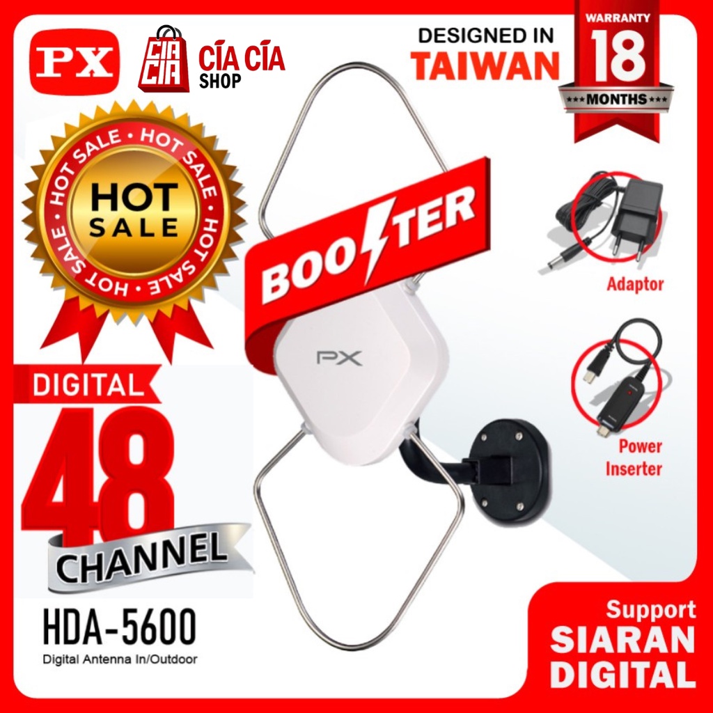 Antena TV In/Outdoor PX HDA-5600 Digital TV DVB-T2 dengan Booster dan Power Inserter