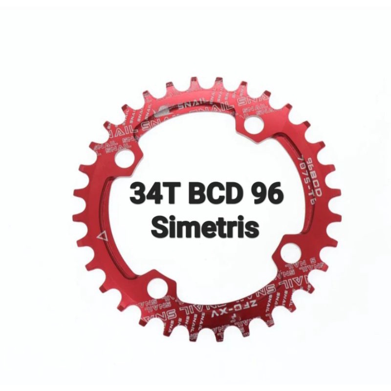 Snail Chainring 34T BCD 96 Simetris Chain ring Narrow wide Merah