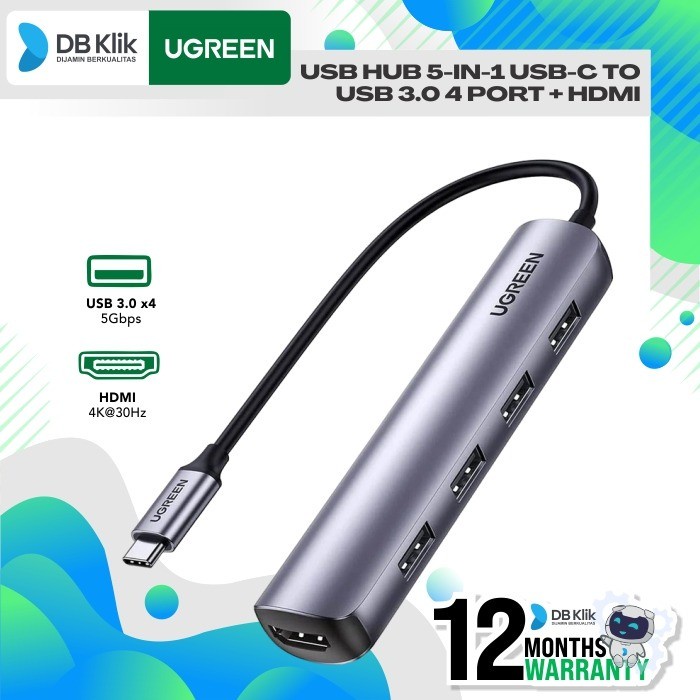 USB HUB 5in1 UGreen USB-C to USB 3.0 x 4Port + HDMI (20197)