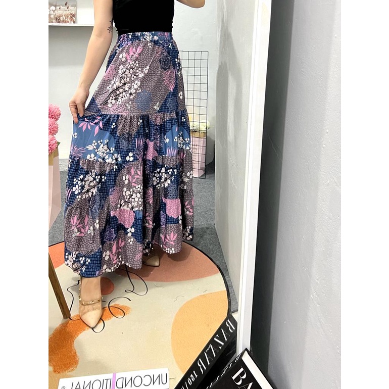 NEW!!! Long skirt korean style | rok beraksen 4 susun motif bunga sakura | rok panjang wanita muslim