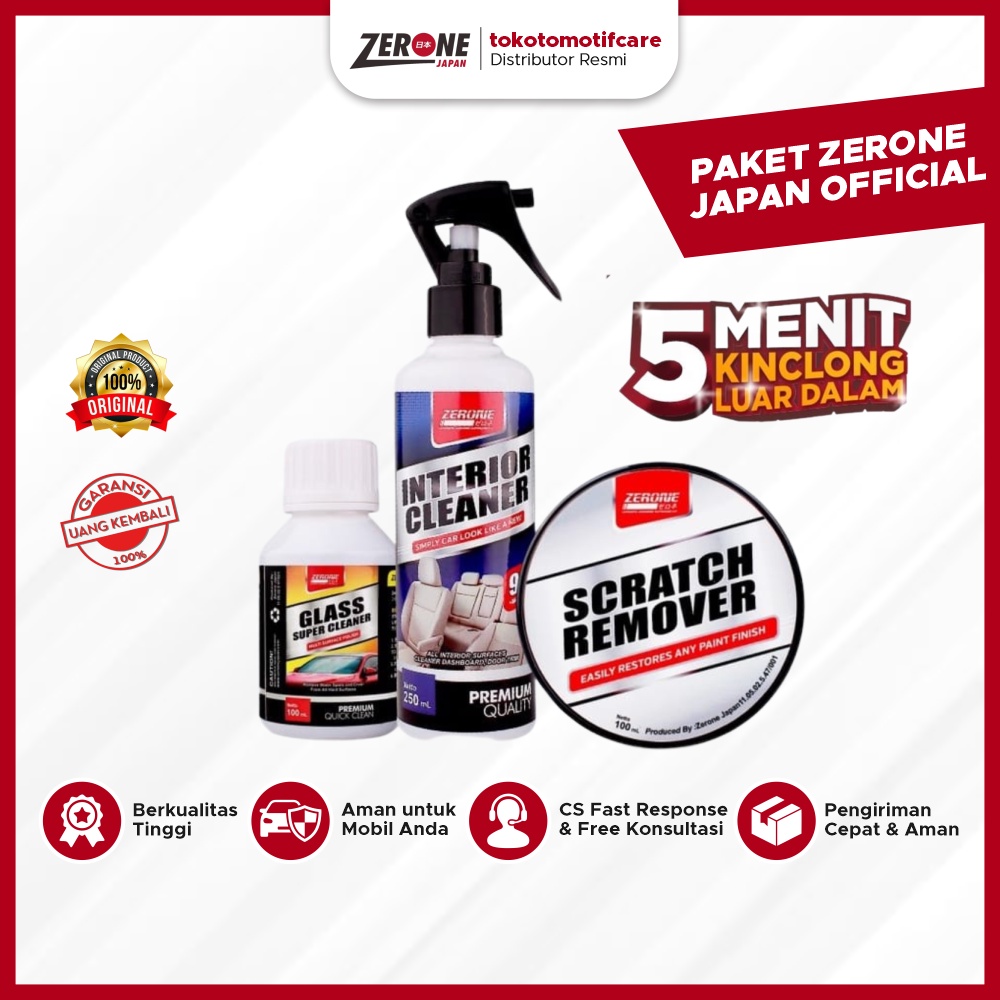 Paket Zerone Japan Official Pembersih Interior Cleaner Penghilang Baret Scratch Remover Obat Jamur K
