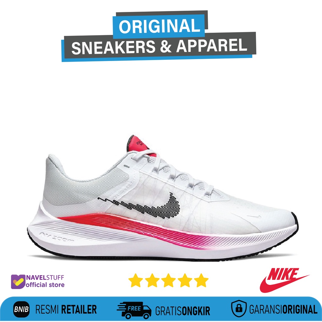 NIKE Air Zoom Winflo 8 White / Black / Bright Crimson / Total Orange Original Resmi BNIB